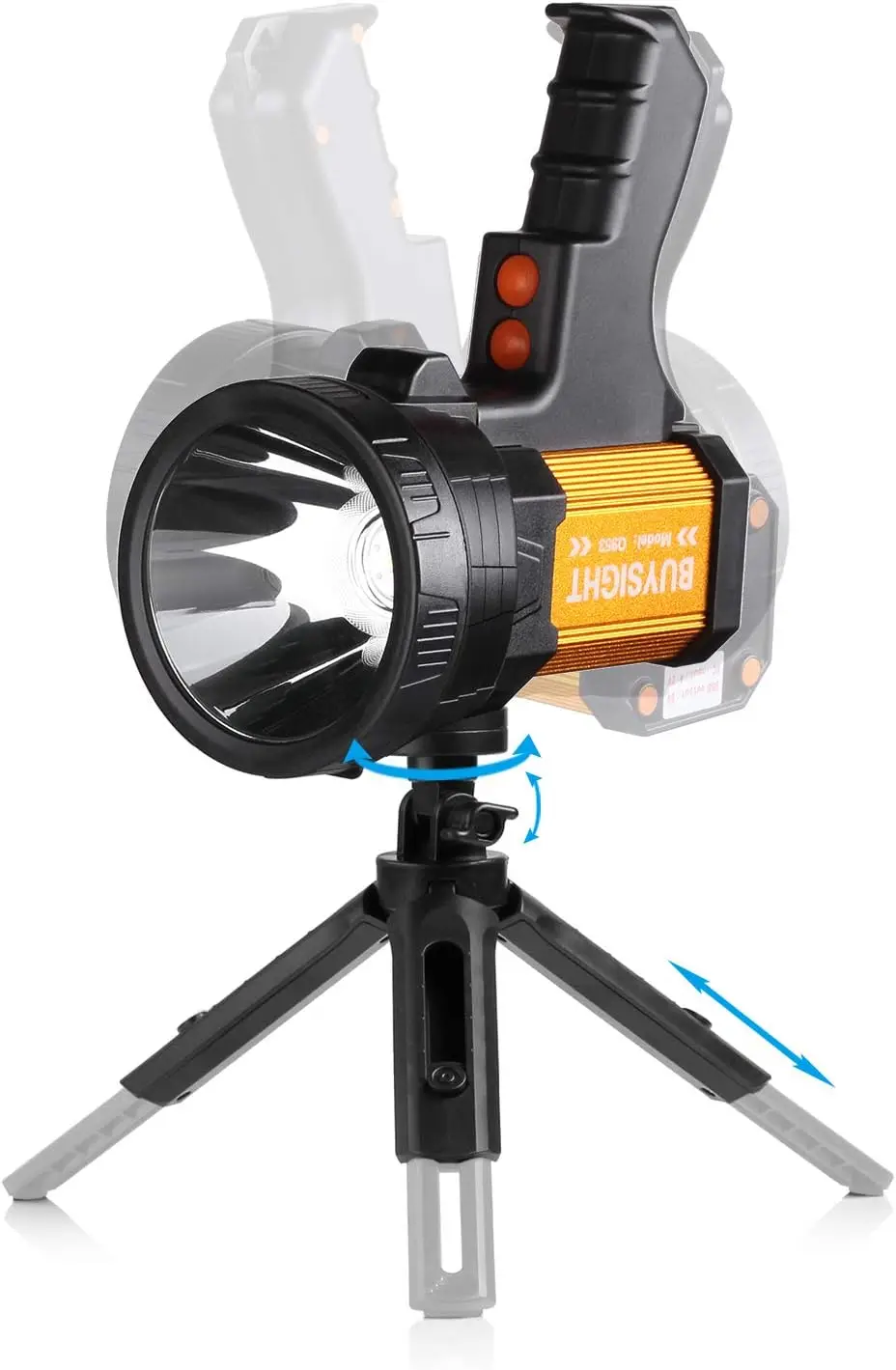 充電式スポットライト、1000000ルーメンのアルミニウム合金ボディを備えたハンドヘルド懐中電灯、屋外使用に最適な軽量で超高輝度