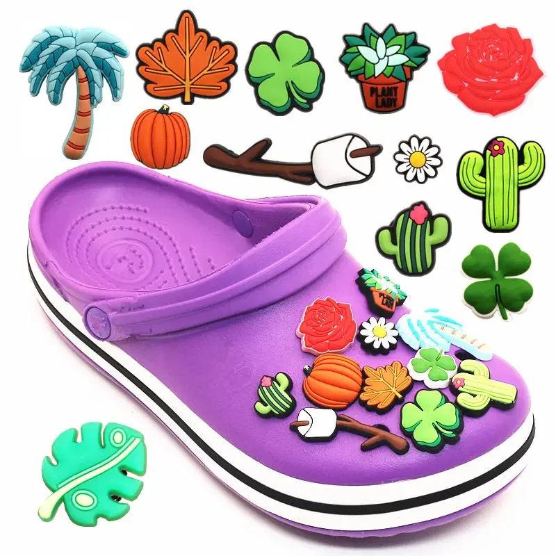 Original 6pcs/set Cactus/Daisy/Coconut Shoe Charms Decoration PVC Cute Flower Shoes Accessories fit Party X-mas Kids Gifts