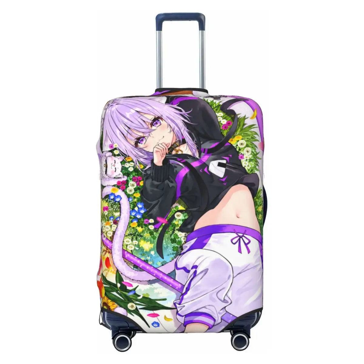 Hololive Gamers Nekomata Okayu Floral Suitcase Cover Fun Travel Protector Luggage Accesories Holiday
