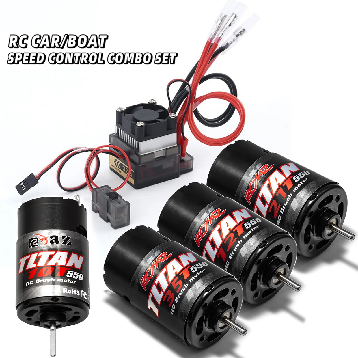 Wodoodporny zestaw RC: szczotkowy silnik 550 10T-55T, wysokonapięciowy regulator ESC 320A, zestaw szczotkowy do samochodów RC 1/8 1/10, łodzi, czołgów i pojazdów wspinaczkowych.