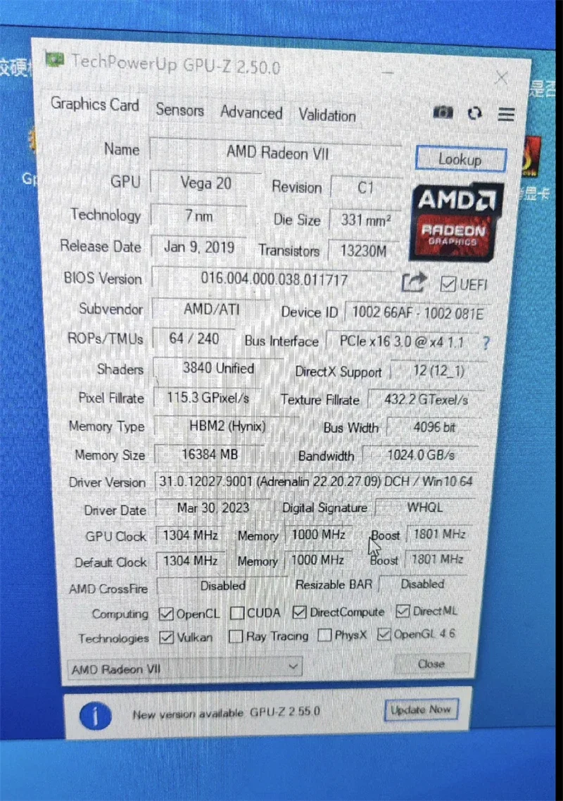 Für Radeon VII Grafikkarten mit 16 GB HBM2 4096 Bit Speicher, CrossFire-Technologie