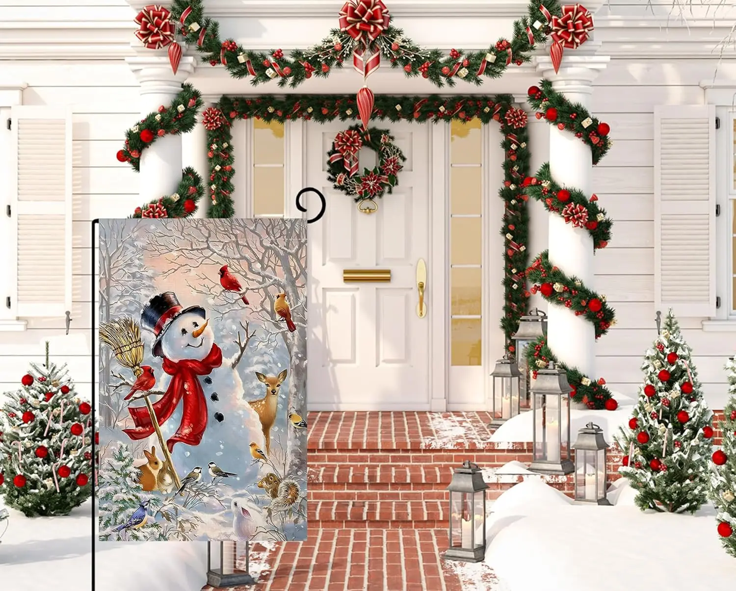 BLKWHT Winter Snowman Garden Flag 12x18 Vertical Double Sided Christmas Deer Cardinal Bird Holiday Outside Decorations Burla KZA