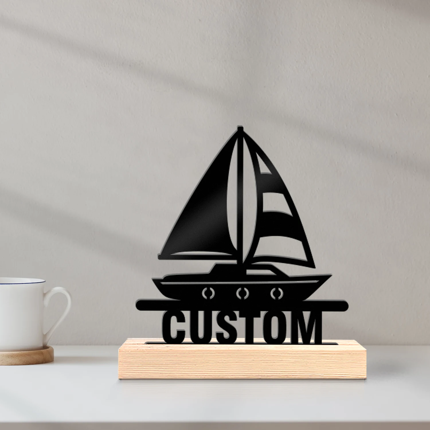 1pc Customized Metal Handicraft Ornaments Customizable Name Equipped with A Wooden Base Modern Rural Home Desktop Decorations
