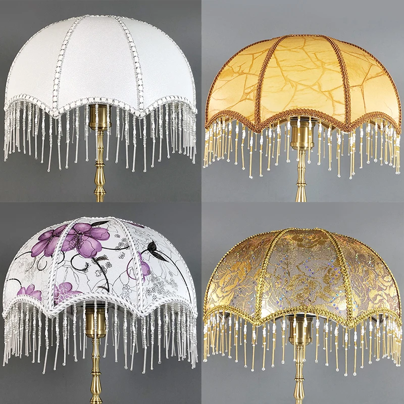 Luxury Europe Retro Lampshade Umbrella Shape Cloth Chandelier Wall Lamp Cover With Tassels Cloth Lampshade Enclosure Accessories