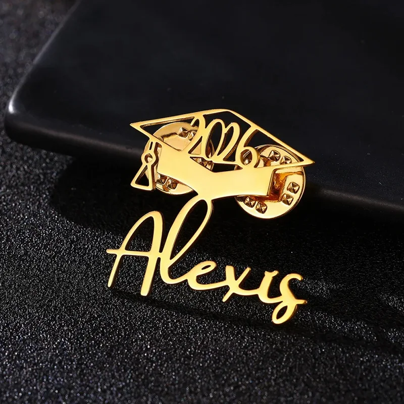 Custom Stainless Steel Name Bachelor Hat Brooch Pins Badge for Graduation Gift 2026 Postgraduate Nameplate Personalized Pin