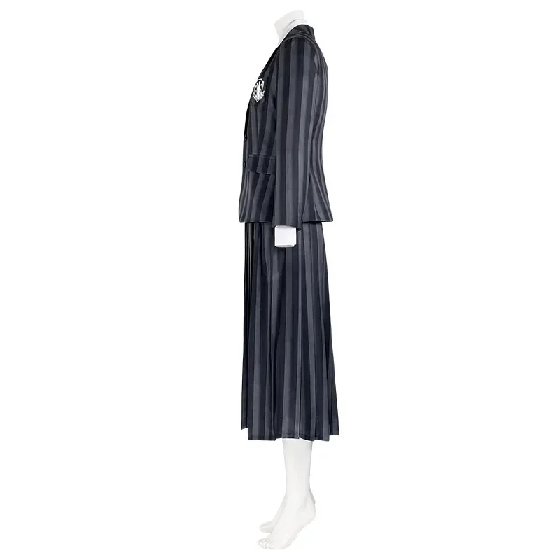 Costume de Cosplay Addams de mercredi pour femmes et filles, uniforme scolaire de l'académie Nevermore rayée, robe de paupières de fête imbibée, cheveux de perruque de tresse