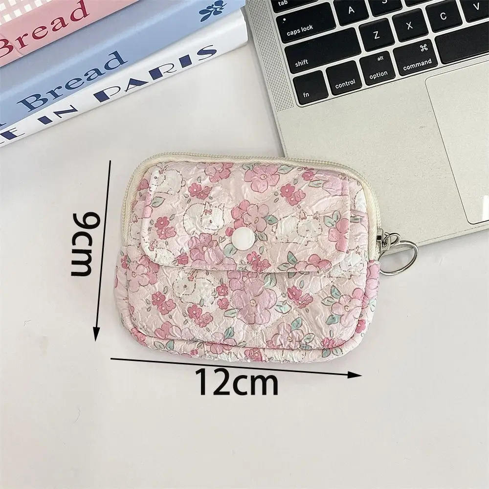 New Portable Cartoon Floral Coin Purse Multifunctional Quilted ID Holder Card Bags Key Coin Purse Cute Quilted Storage Bag