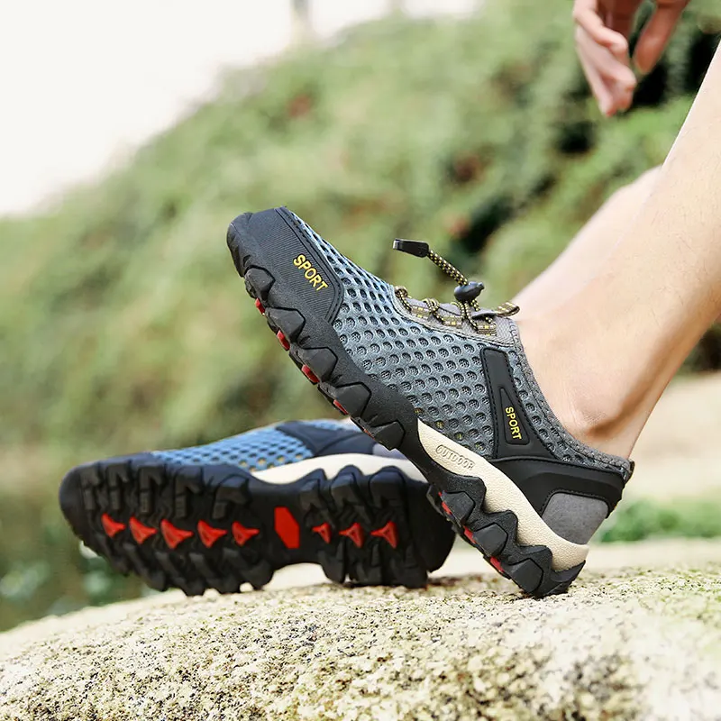 

Men Outdoor Breathable Mesh Shoes Waterproof and Anti Slip Hiking Shoes Lightweight and Comfortable Sports Shoes Flip Flops Men