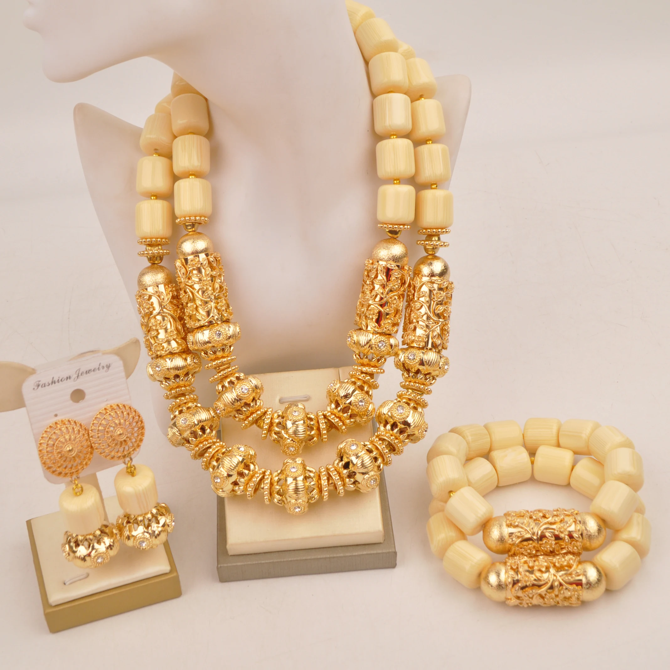 

African Fashion Jewelry Nigeria White Imitation Coral Necklace Bridal Wedding Jewelry Wedding Dress Accessories Set XIN-253