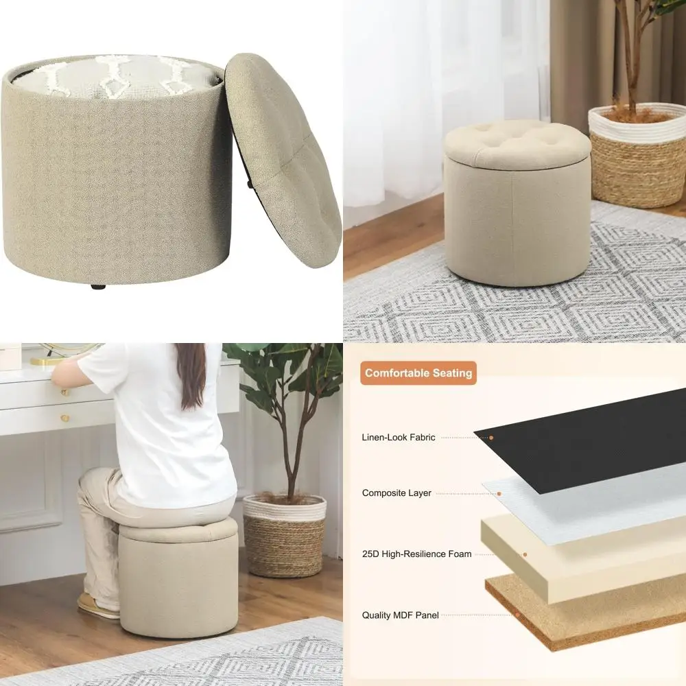 

Fabric Storage Ottoman with Removable Lid, Small Foot Rest Stool for Dorm, Living Room, and Bedroom