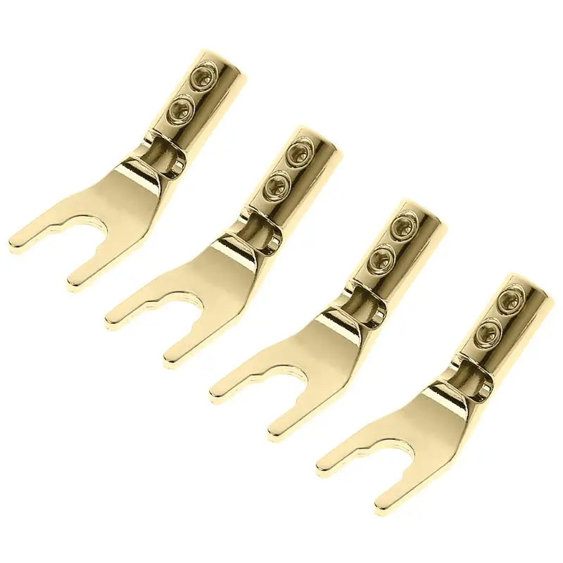 4PCS U/Y Shaped Rhodium/Copper Plated Banana Plugs Spade Fork Speaker Audio Wire Uncompromising Performance Props