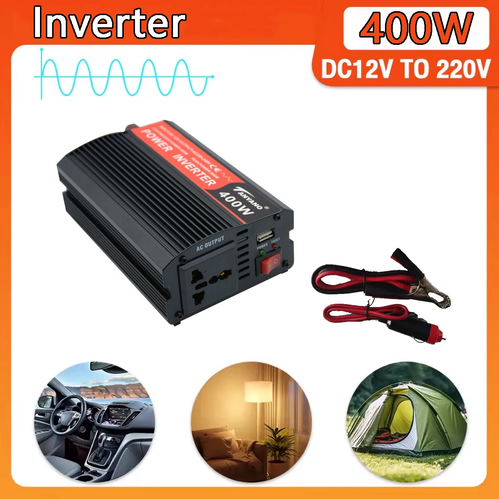 400W Portable Power Inverter Car Inverter Solar Inverter USB DC 12V to AC 220V Conversion USB Battery Clip Universal socket