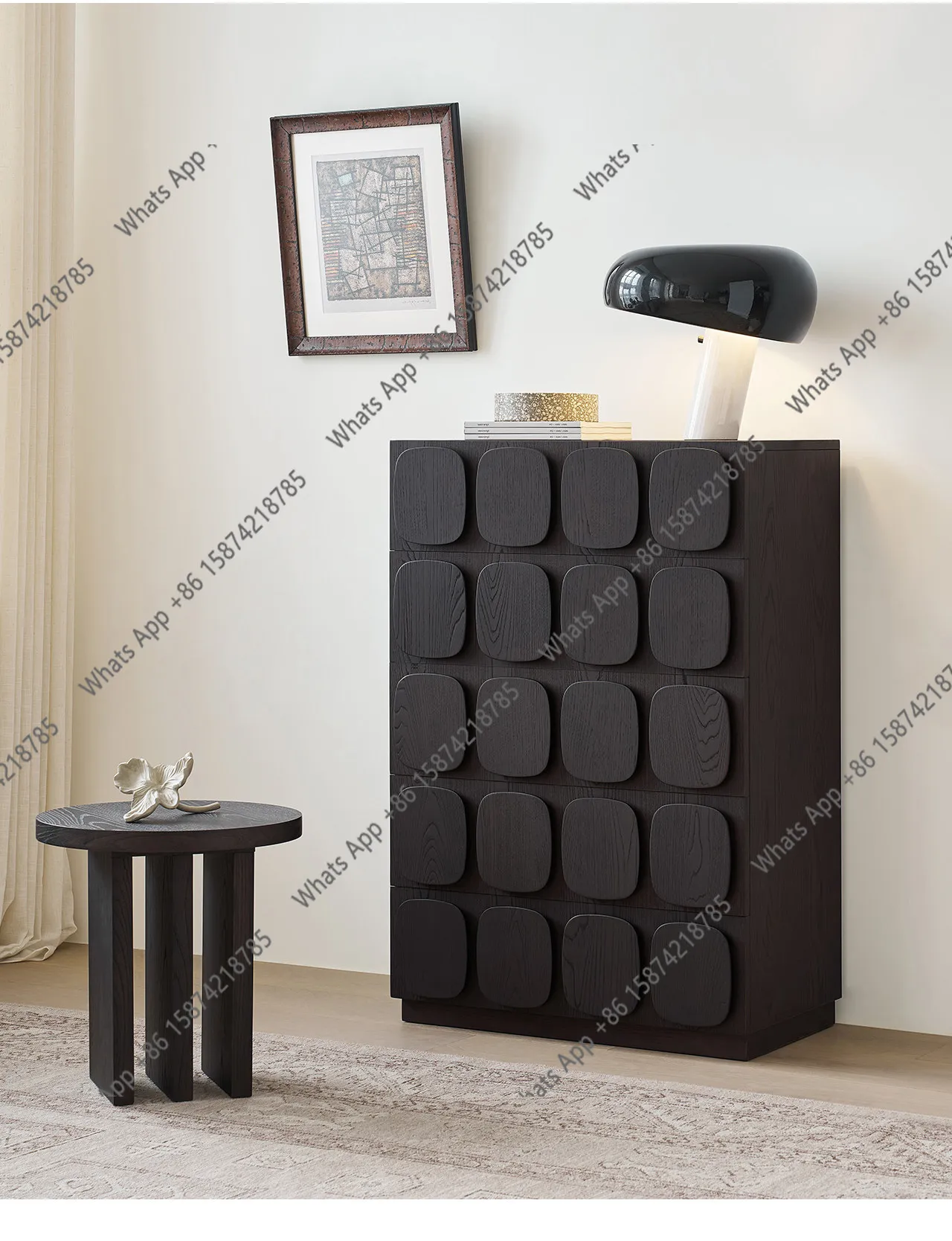 

French vintage black pre-used solid wood sideboard designer living room dining room home storage cabinet