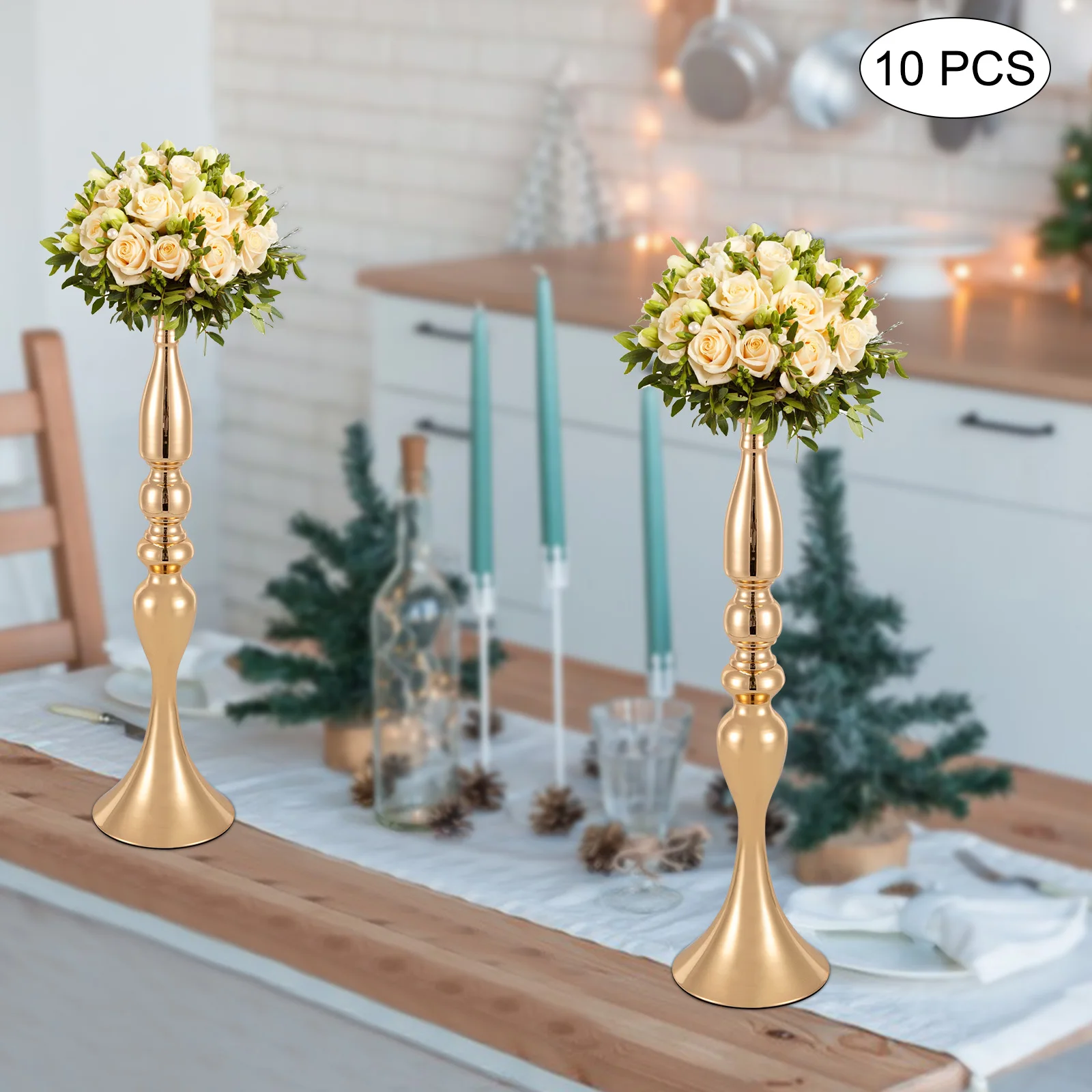 10pcs Vases For Table Centerpieces, Metal Flower Arrangement For Wedding Party Dinner Centerpiece Decor (Gold/Silver, 19.7