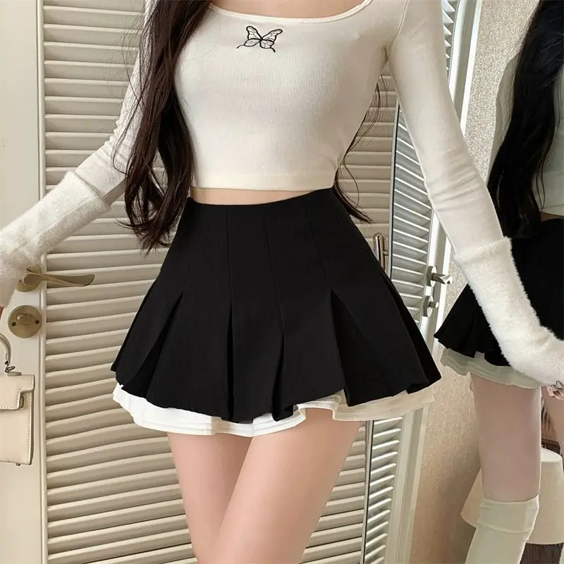 MEXZT Y2K Black Mini Skirt Women Kawaii High Waist Ruffles Pleated Skirts Summer Harajuku Korean Fashion Grey Tennis Faldas New