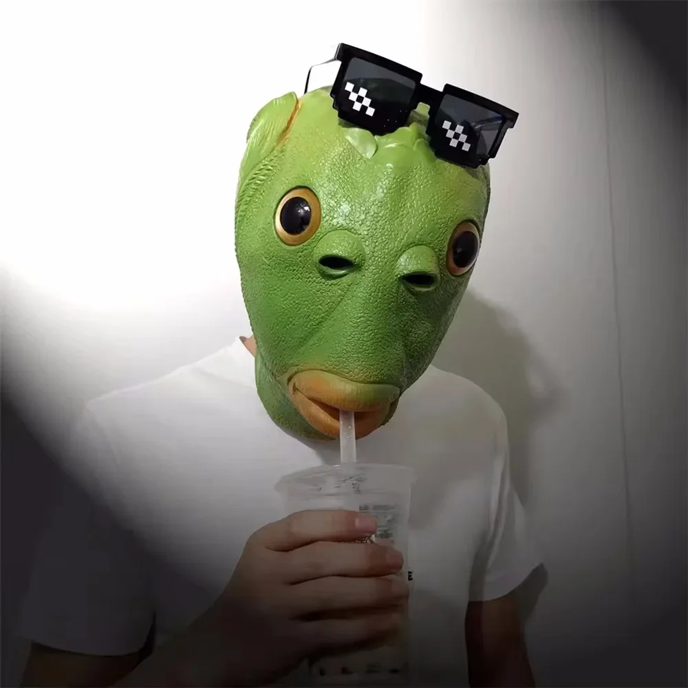 Halloween Masquerade Mask Cosplay Green Fish Head Latex Mask Everyday Funny Gift Carnival Party Festival Cosplay Costume Mask