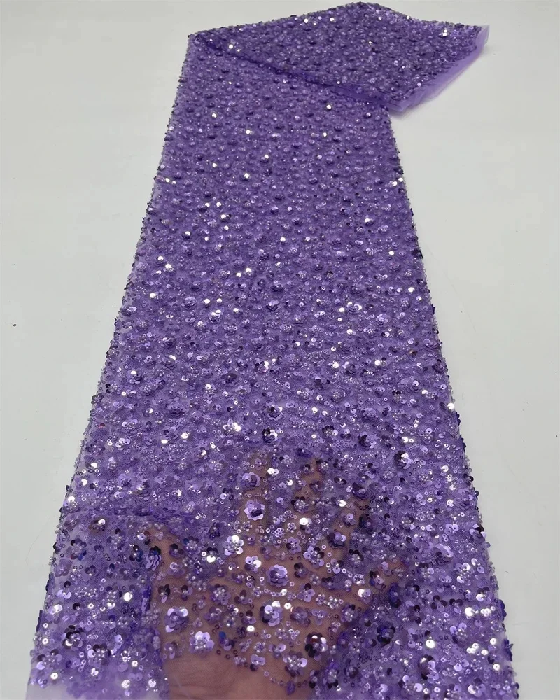 High Quality African Fabric for Women 2026 French Beaded Luxury Tulle Nigerian Sequins Net Lace Wedding Dress Material image 3