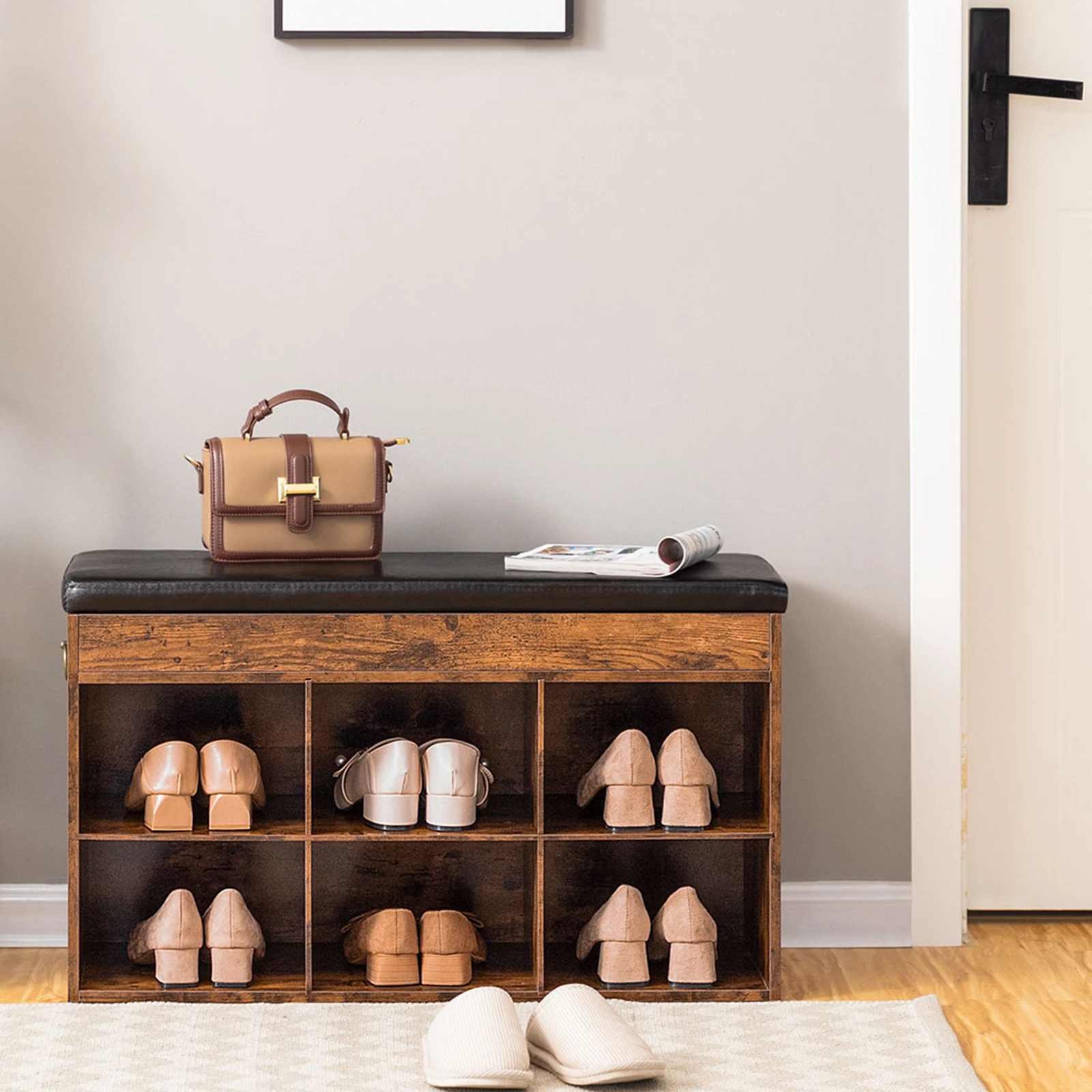 HOOBRO szafka na buty tapicerowany stojak na buty z 6 przegródkami ławka do przechowywania na korytarz wejściowy salon sypialnia