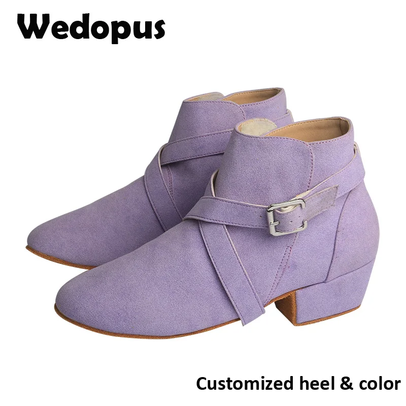 Wedopus Customized Heel Practice Dance Boots and Shoes Short Ankle Boots for Dancin Violet Soft Sole Women's Country Boot Indoor