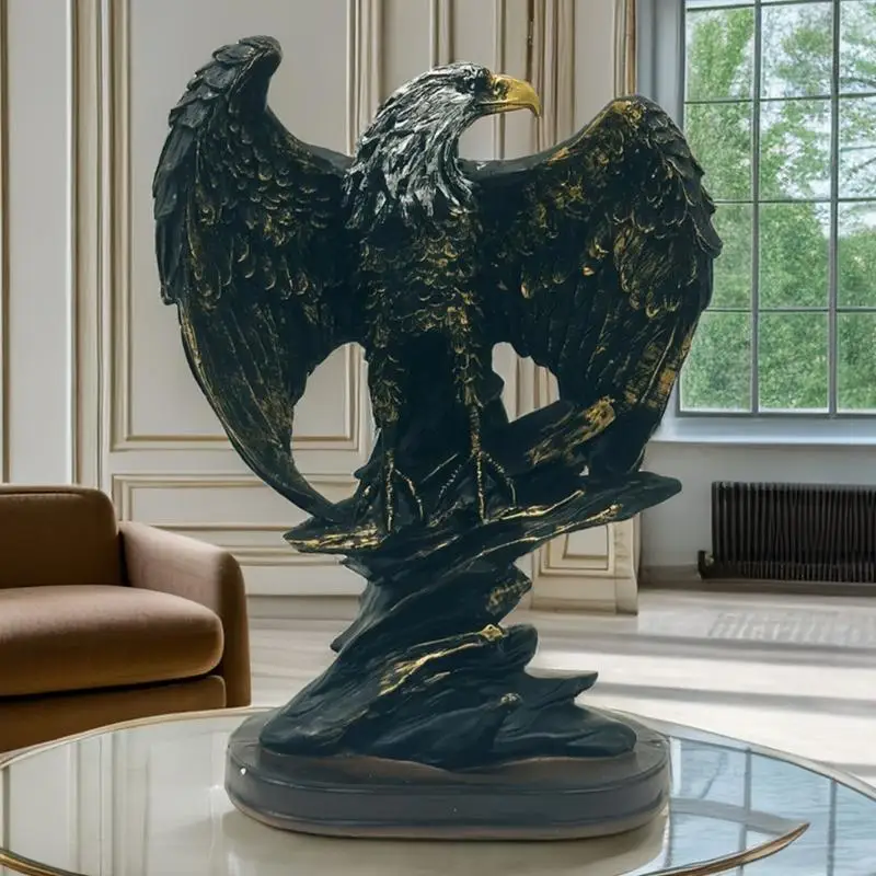 Resin Bird Spread Wing on Rock Sculpture for Office Desk and Home Decors Ornament Symbolizing Career Gift B03E
