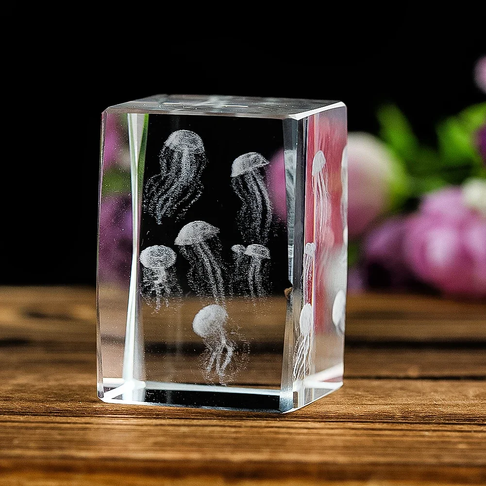 3D Laser Inter-engraving Jellyfish Crystal Decorative Figurine Glass Miniatures Home Art Decoration Craft Living Room Decoration