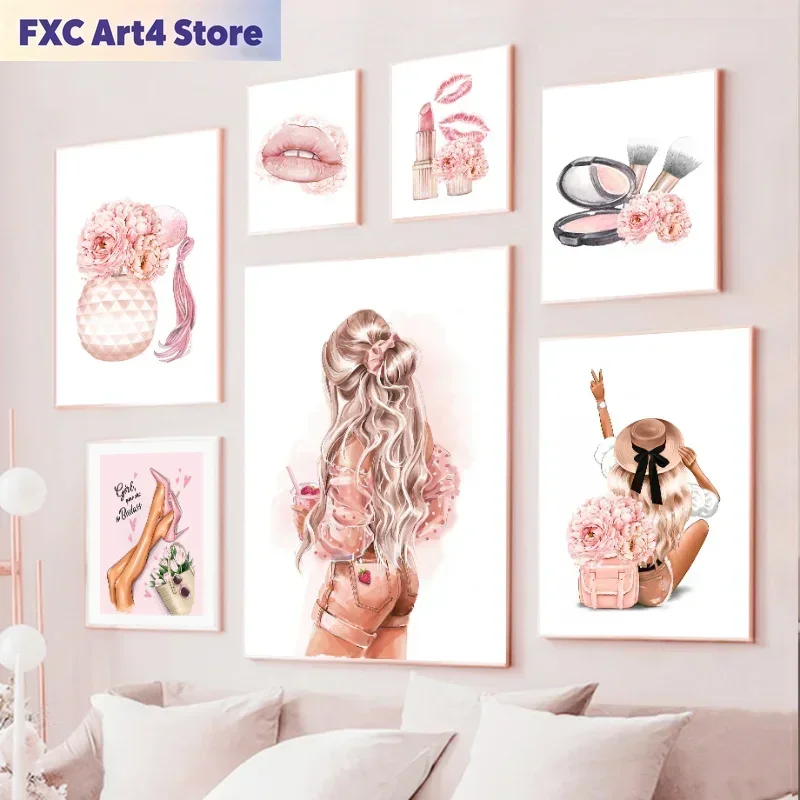 Frameless Fashion  Art Canvas Painting Perfume Bottle Heels Lipstick Handbag Nordic Posters And Prints Wall Pictures Room Decor