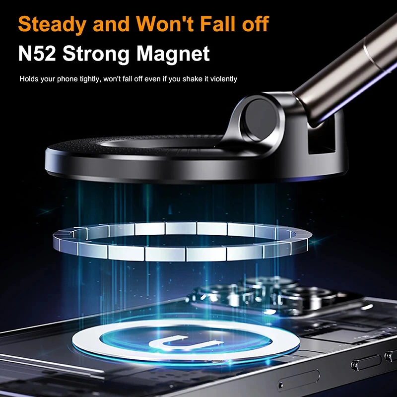 Strong Magnetic Phone Holder Foldable Design 360° Adjustable Vacuum Car Mount For Cell Phone For iphone Live Streaming