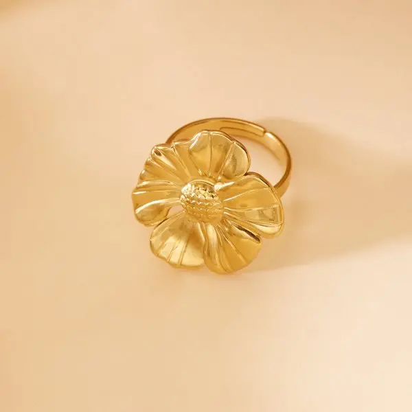 Edelstahl-Ringset im Luxus-Stil mit verstellbaren Blumen- und Seesternmotiven für Damen, stapelbar, für Urlaub am Meer, Party-Schmuck-Accessoires – Detail 7