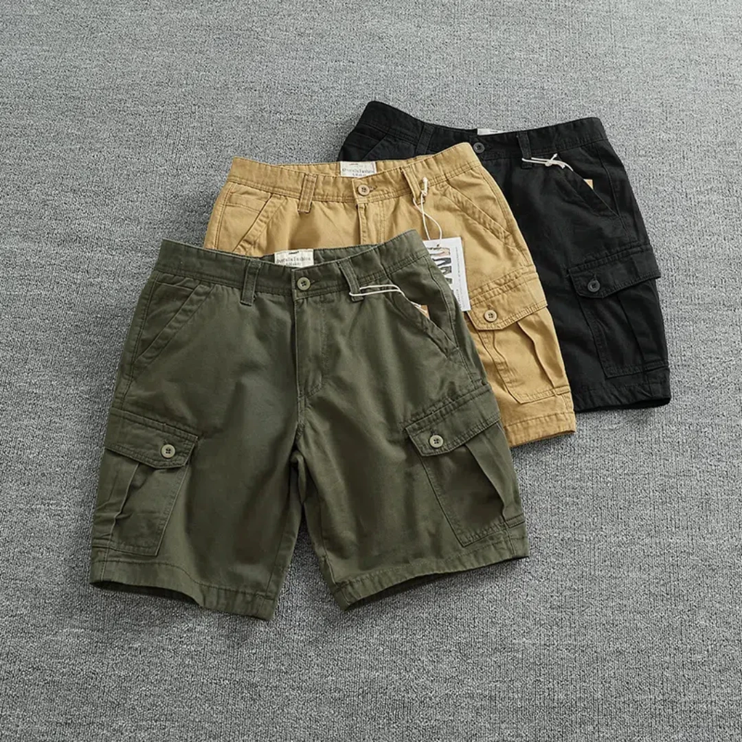 

Summer all-in-one multi-pocket cargo shorts men's above the knee wash to do old American casual five quarter pants