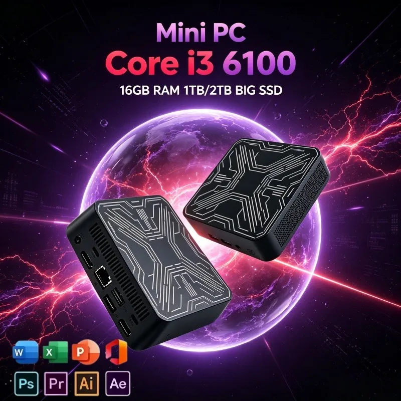 Mini PC de Oficina Multifuncional 2026 Nuevo Stock Core I3-6100 BT5.2 WiFi6 16GB RAM Doble Almacenamiento 1TB/2TB SSD Grande Online