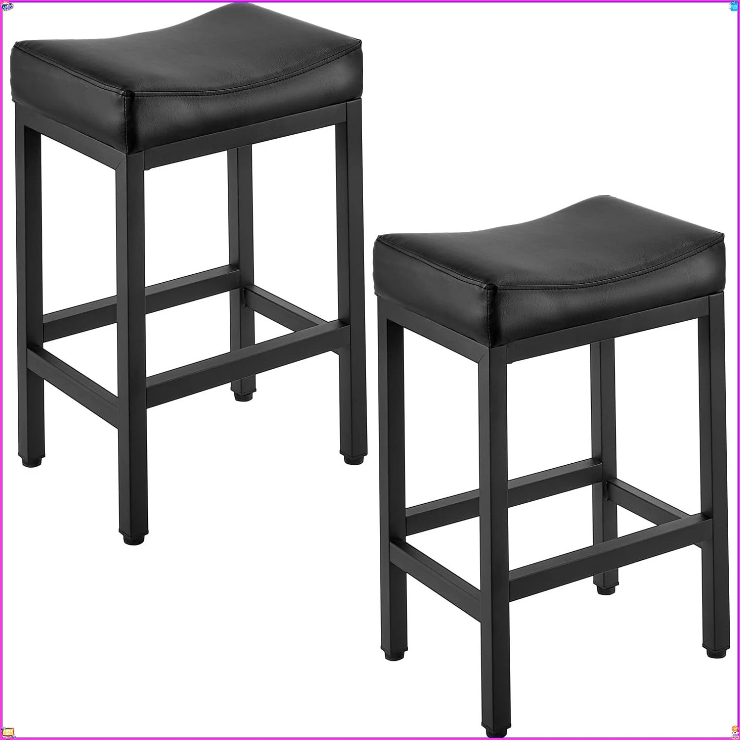 Conjunto de bancos de bar modernos de couro PU de 25 polegadas, bancos de altura de balcão com pernas de metal e assento de sela para ilha de cozinha, bar e decoração de casa