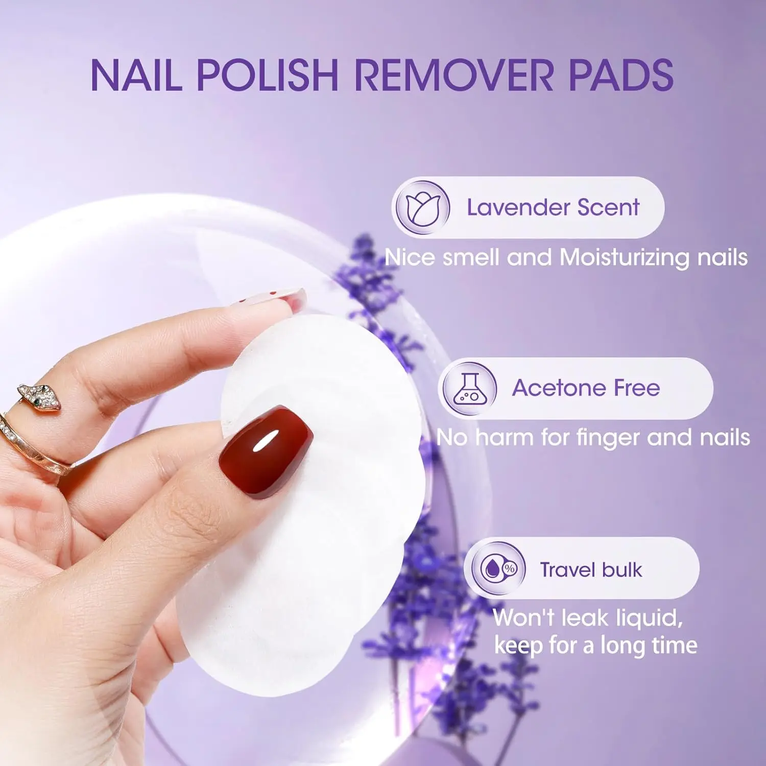 GELLEN Nail Polish Remover Pads 140pcs Lavender Health Remover for Fingernail Toenail Long-lastion Nail Art Supplies Travel Bulk