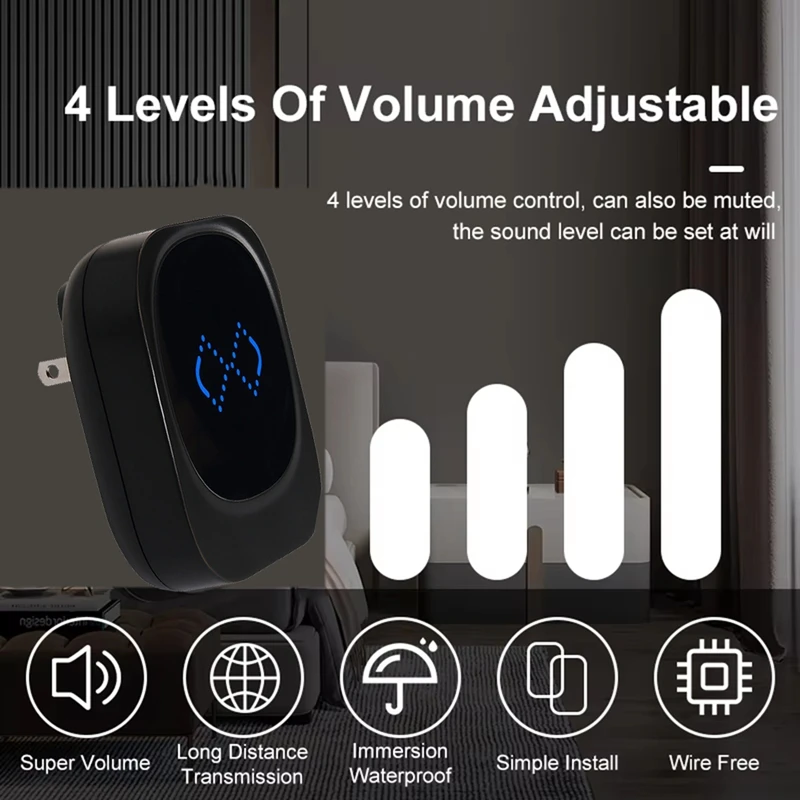 Wireless Home Welcome Smart Doorbell Self-Powered IP68 Waterproof 180M Remote With 38 Songs US Plug