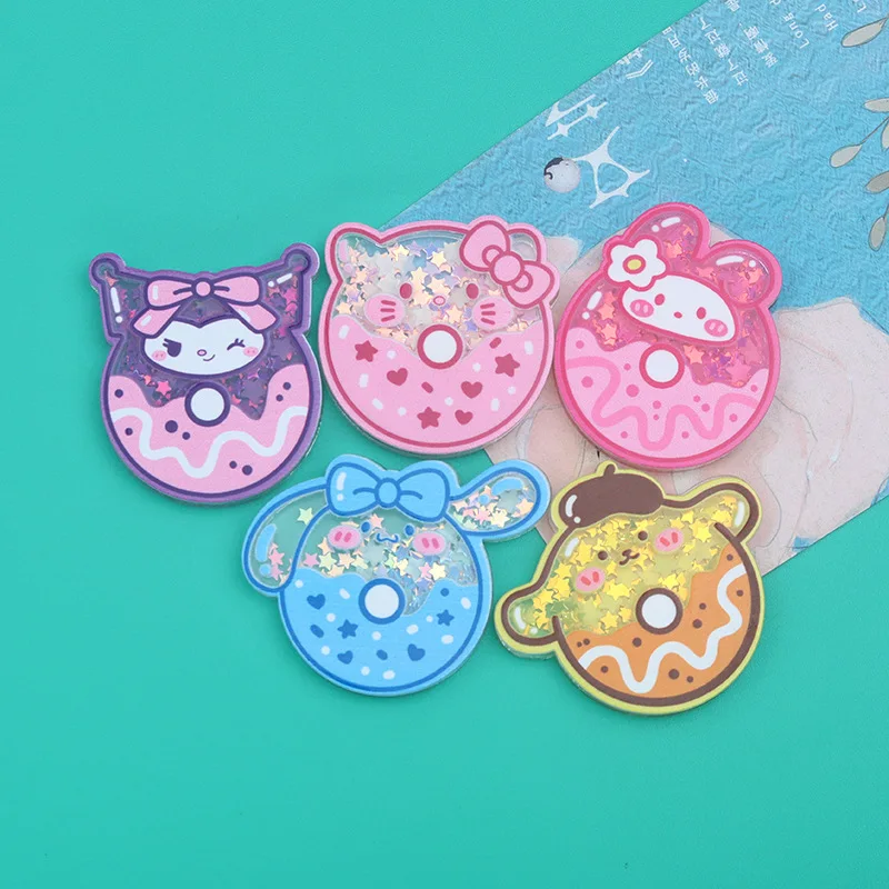 5Pcs/set Kawaii Sanrios Melody Cinnamoroll Hellokittys Kuromi Luminous Donuts Diy Resin Accessories Hair Clip Material Patch