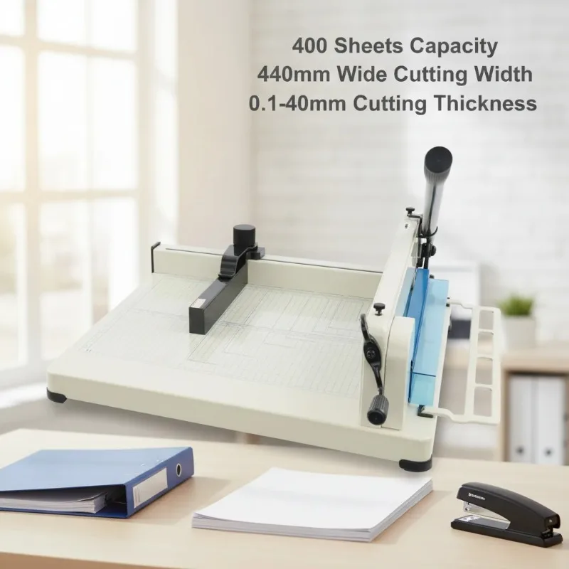 【Industrial】18 Inch Manual Paper Cutter 400 Sheets Capacity, Heavy Duty Guillotine Paper Trimmer 440mm Cut Width Steel Blade Cra