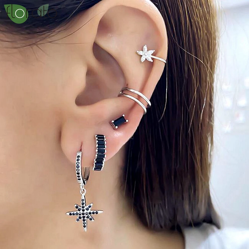 925 Sterling Silver Needle Colored CZ Crystal  Silver Hoop Earrings for Women Vintage Small Earring Hoops High Luxury Jewelry
