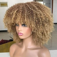 14inch Short Curly Wigs Kinky Brown Mixd Blonde Afro Wigs with Bangs for Black Women Fluffy Synthetic Afro Curly Blonde Wigs 4