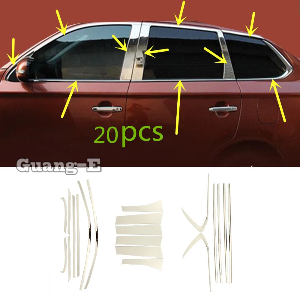 

For Mitsubishi Outlander 2016 2017 2018 2019 2020 Car Stick Stainless Steel Glass Window Garnish Pillar Strip Trim Frame Lamp