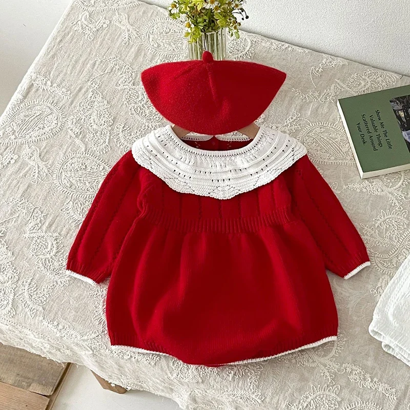 

Christmas Knitting Newborn Romper Baby Girl Autumn Red Clothes Cute Long Sleeve Sweater Romper Jumpsuit Casual Newborn Outfits