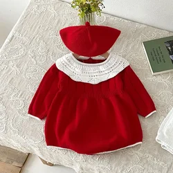 Christmas Knitting Newborn Romper Baby Girl Autumn Red Clothes Cute Long Sleeve Sweater Romper Jumpsuit Casual Newborn Outfits