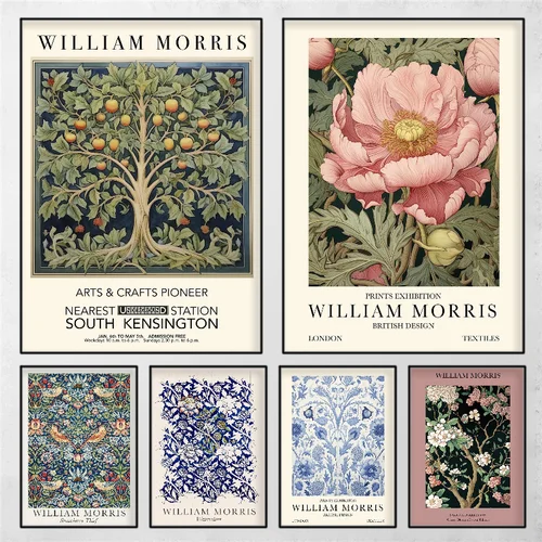 William Morris Artworks 생명의 나무 고양이 포스터, 접착식 방수 종이 스티커, 커피 하우스 바 룸 벽 장식 