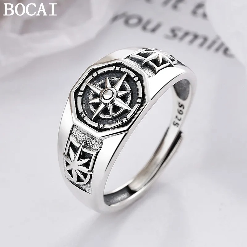 

BOCAI New S925 Silver Jewelry Retro Hip Hop Stars Engagement Ring Women's Choice Gift