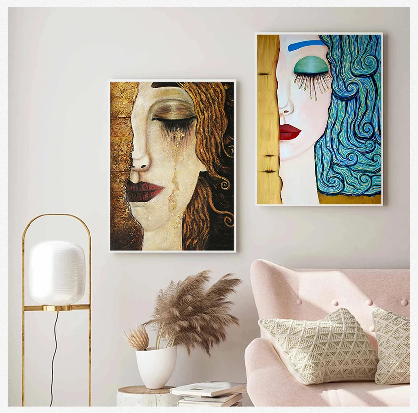 Paintings on Canvas Posters and Prints Cuadros Wall Pictures For Living Room Classic Artist Gustav Klimt Kiss Tear Abstract Oil