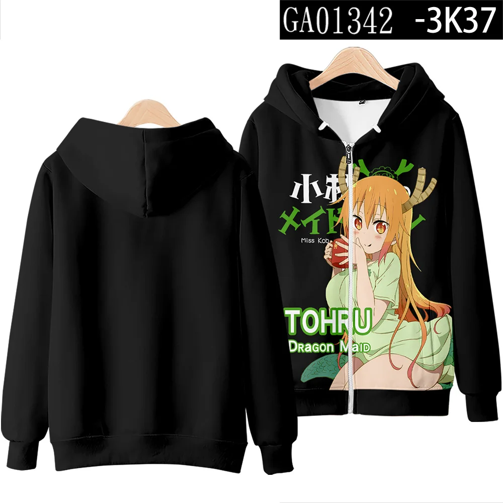 3D Anime Miss Kobayashi's Dragon Maid Zip Up Hoodie Kobayashi San Chi Geen Maid Dragon Kanna Kamui Cosplay Rits Capuchon