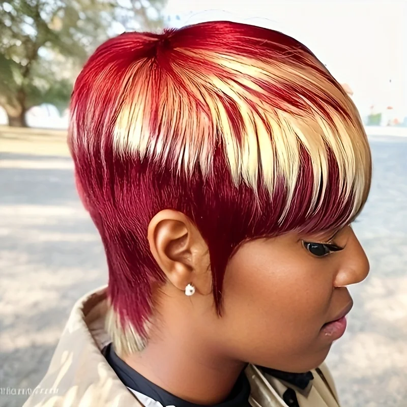 pixie cut short stragiht human hair wigs for women 613-99j 613-red color 150% density pixie remy hair wig 6inch machine made wig