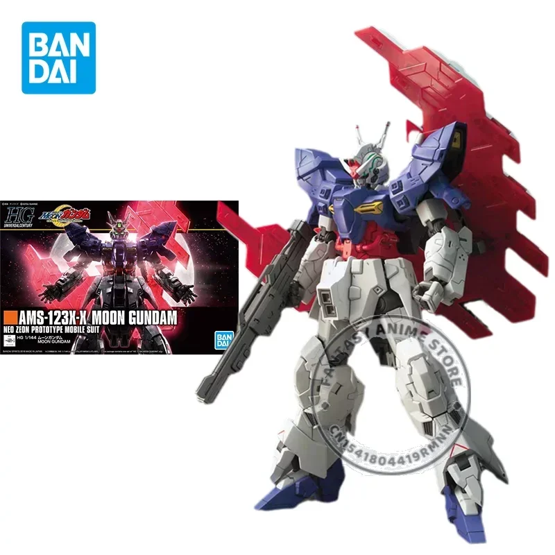 Bandai Original GUNDAM HGUC 1/144 AMS-123X-X MOON GUNDAM Anime Action Figure Assembly Model Toys Collectible Gifts For Children