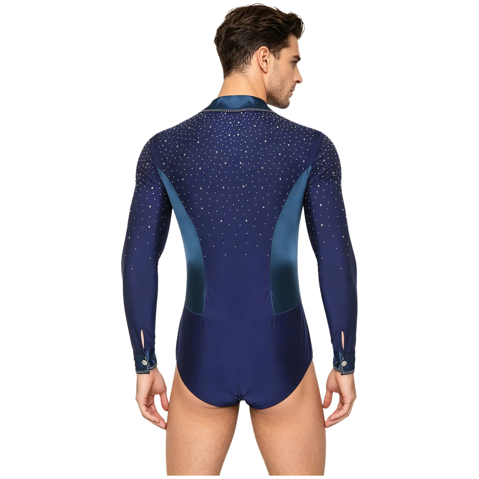 Men Long Sleeve Latin Dance Leotards Shirt Tops Figure Skating Bodysuit Tango Cha-cha Ballet Dancewear Acrobatics Gymnastics Top