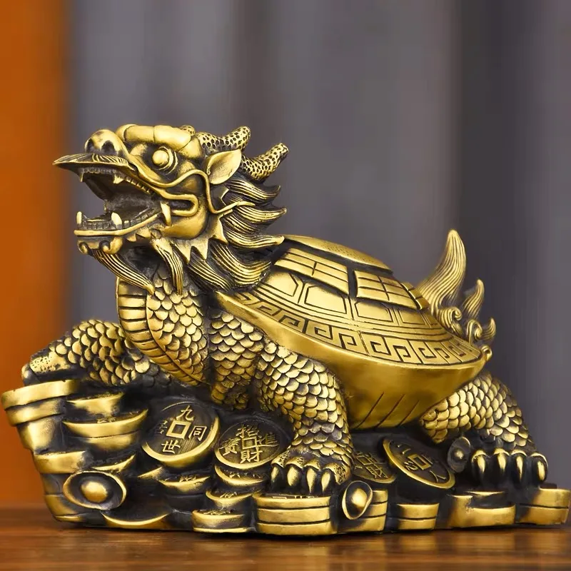 2023 HOME Town house ZHAO CAI dragon turtle FENG SHUI COPPER decorative ornament Bring good luck Recruit wealth Business booming