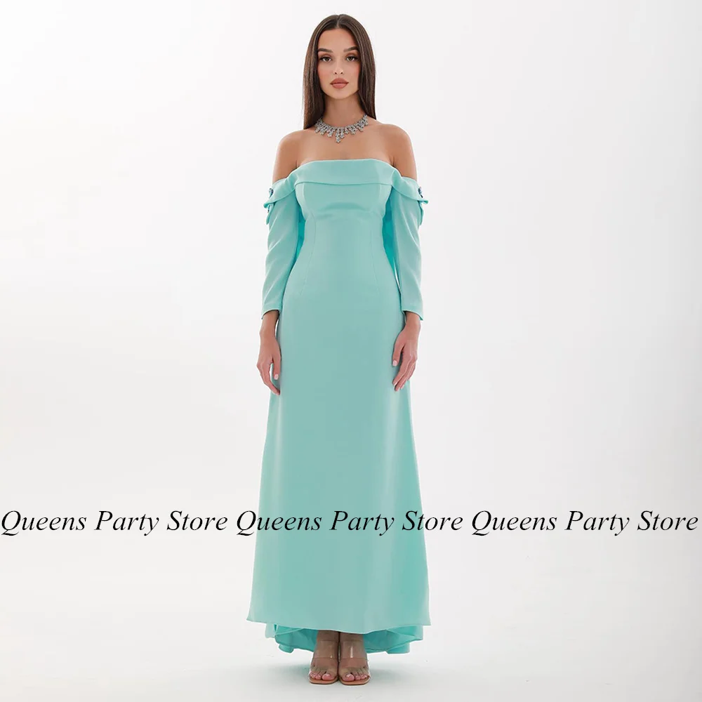 

Mint Evening Dress for Woman Boat Neck Long Sleeve Sequined Ankle Length Wedding Party Gown Custom Color A Line Prom Dresses