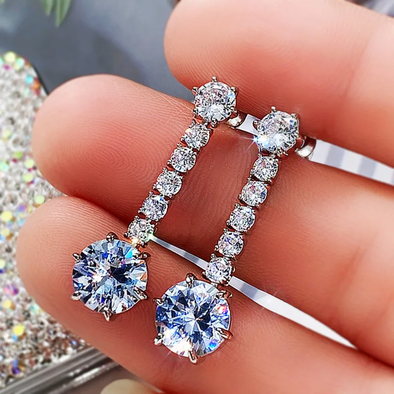 Fashion Silver Color Earrings for Women Arrangement Cluster Clear Cubic Zirconia Earrings for Girl Banquet Jewelry Wholesale